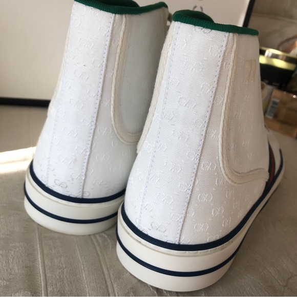 Gucci Tennis 1977 high top sneakers in white with web trim new in box men 10 - Picture 9 of 12